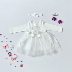 Sukienka white heart + opaska dla dziewczynki 56-92 cm