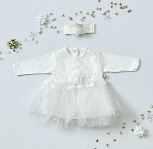 Sukienka Nela white + opaska dla dziewczynki 56-92 cm
