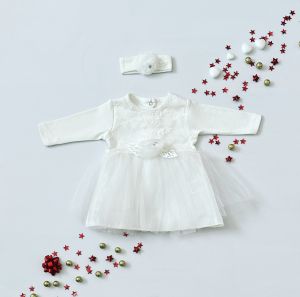 Sukienka white III + opaska dla dziewczynki 56-92 cm