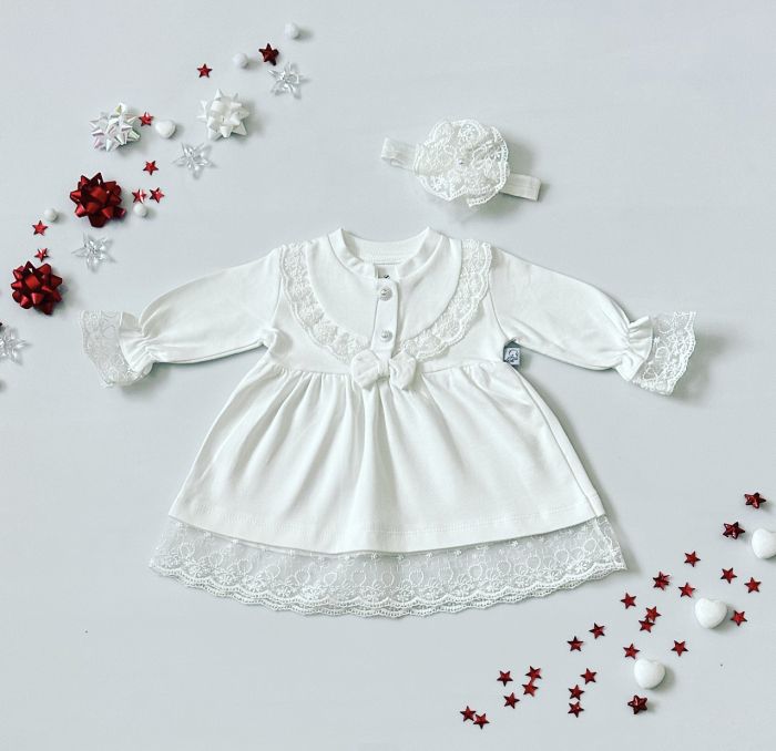 Sukienka Liza white + opaska dla dziewczynki 56-92 cm